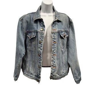 Vintage 90s Mixed Blues Denim Trucker Jacket Light Wash Y2K Streetwear Mens M‎